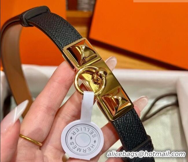 Famous Brand Hermes Women's Rivale Belt 1.8cm with Two Medor Studs and Ring Buckle H5022 Black/Gold 2025