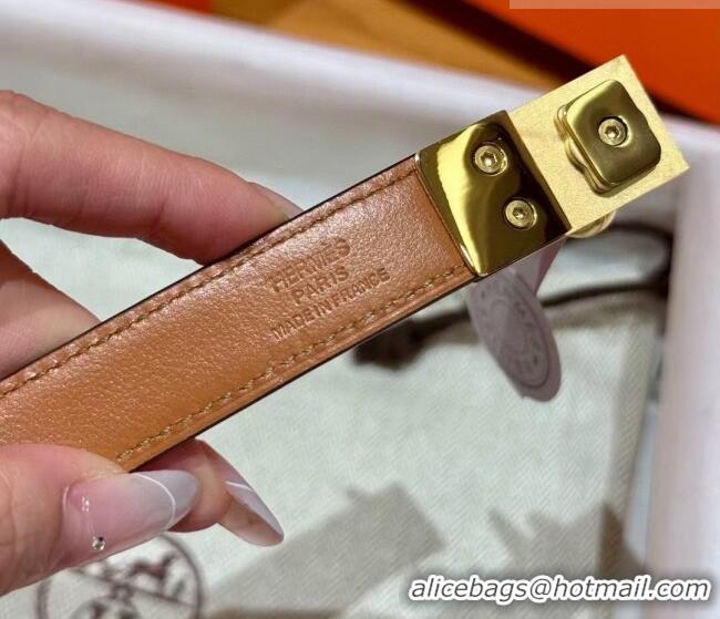 Famous Brand Hermes Women's Rivale Belt 1.8cm with Two Medor Studs and Ring Buckle H5022 Black/Gold 2025