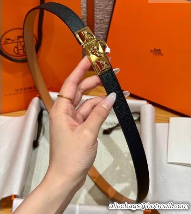 Famous Brand Hermes Women's Rivale Belt 1.8cm with Two Medor Studs and Ring Buckle H5022 Black/Gold 2025