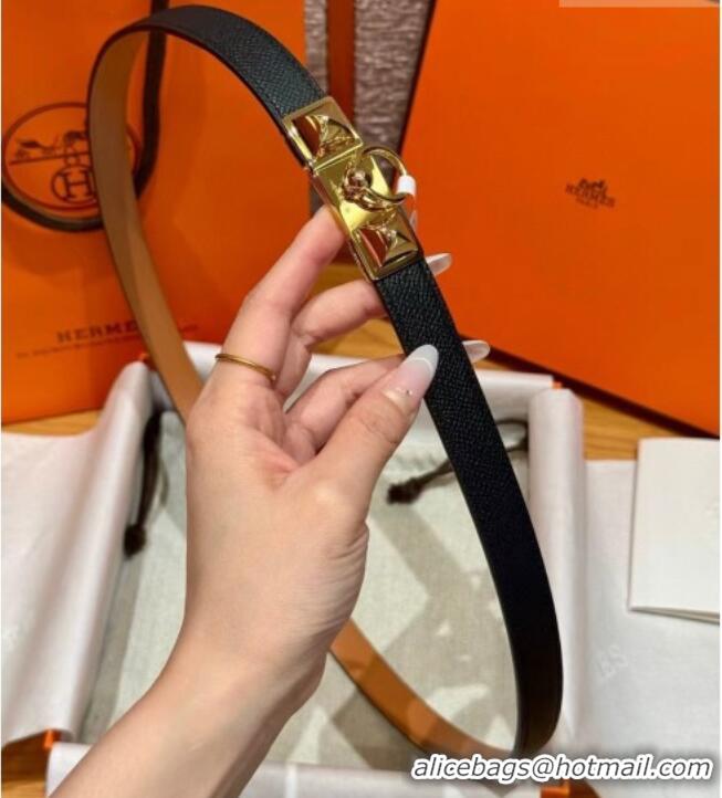 Famous Brand Hermes Women's Rivale Belt 1.8cm with Two Medor Studs and Ring Buckle H5022 Black/Gold 2025