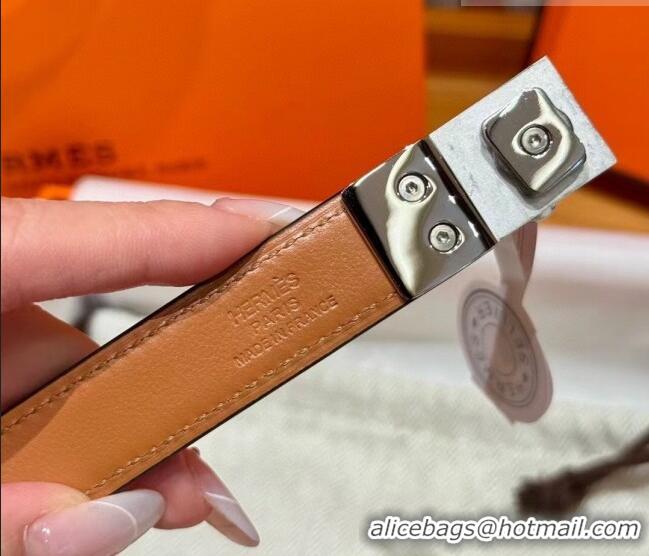 Promotional Hermes Women's Rivale Belt 1.8cm with Two Medor Studs and Ring Buckle H5022 Yellow/Silver 2025