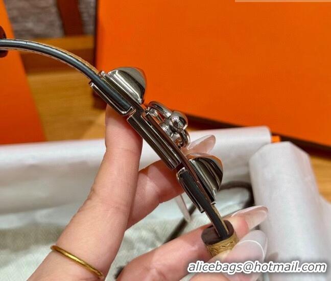 Promotional Hermes Women's Rivale Belt 1.8cm with Two Medor Studs and Ring Buckle H5022 Yellow/Silver 2025