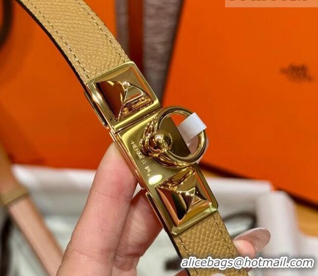 Super Quality Hermes Women's Rivale Belt 1.8cm with Two Medor Studs and Ring Buckle H5022 Yellow/Gold 2025