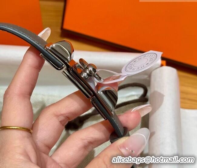 Inexpensive Hermes Women's Rivale Belt 1.8cm with Two Medor Studs and Ring Buckle H5022 Dark Grey/Silver 2025