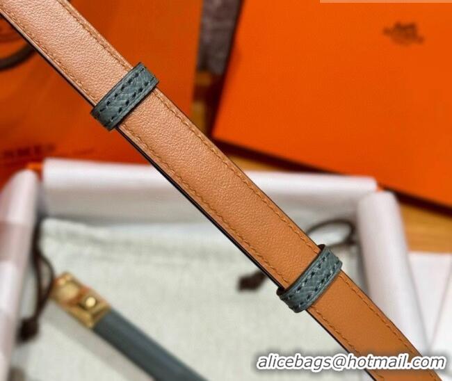 Fashion Cheap Hermes Women's Rivale Belt 1.8cm with Two Medor Studs and Ring Buckle H5022 Dark Grey/Gold 2025