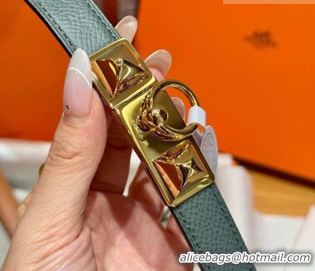 Fashion Cheap Hermes Women's Rivale Belt 1.8cm with Two Medor Studs and Ring Buckle H5022 Dark Grey/Gold 2025