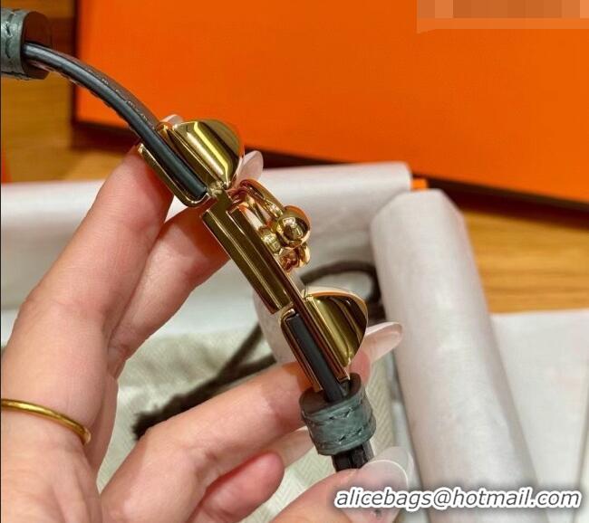 Fashion Cheap Hermes Women's Rivale Belt 1.8cm with Two Medor Studs and Ring Buckle H5022 Dark Grey/Gold 2025