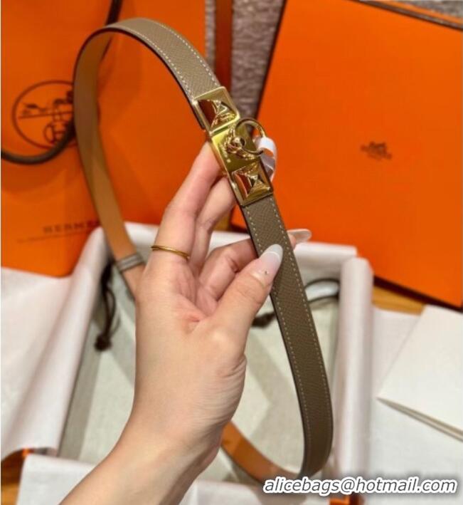 Top Design Hermes Women's Rivale Belt 1.8cm with Two Medor Studs and Ring Buckle H5022 Elephant Grey/Gold 2025