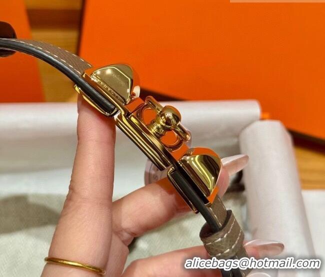 Top Design Hermes Women's Rivale Belt 1.8cm with Two Medor Studs and Ring Buckle H5022 Elephant Grey/Gold 2025