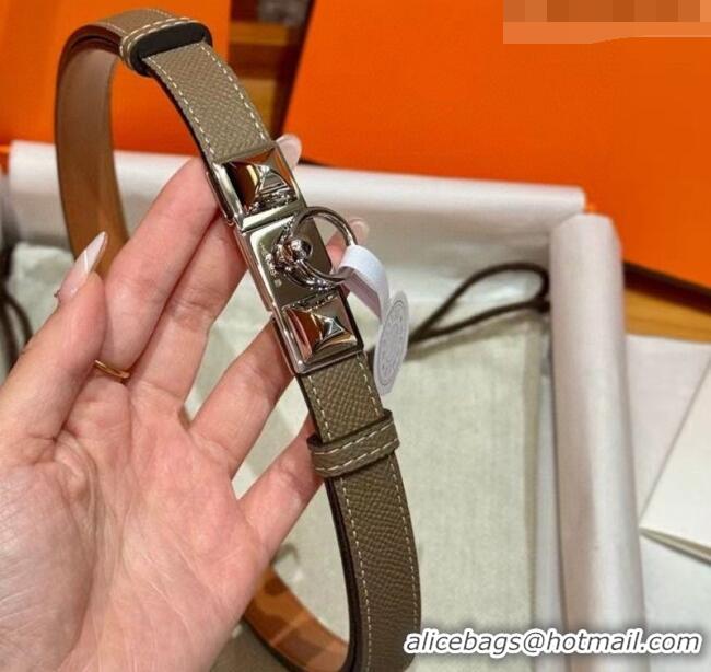 Well Crafted Hermes Women's Rivale Belt 1.8cm with Two Medor Studs and Ring Buckle H5022 Elephant Grey/Silver 2025