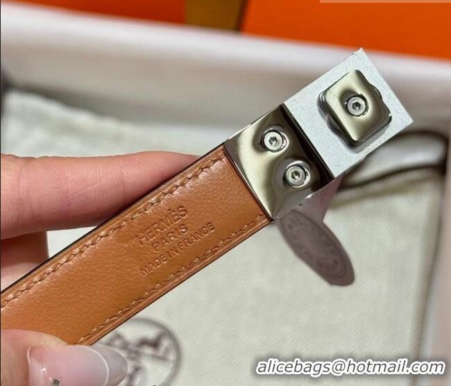 Well Crafted Hermes Women's Rivale Belt 1.8cm with Two Medor Studs and Ring Buckle H5022 Elephant Grey/Silver 2025