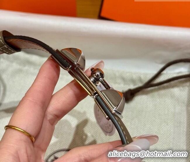 Well Crafted Hermes Women's Rivale Belt 1.8cm with Two Medor Studs and Ring Buckle H5022 Elephant Grey/Silver 2025