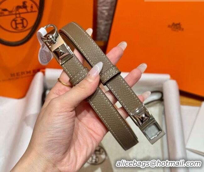 Well Crafted Hermes Women's Rivale Belt 1.8cm with Two Medor Studs and Ring Buckle H5022 Elephant Grey/Silver 2025