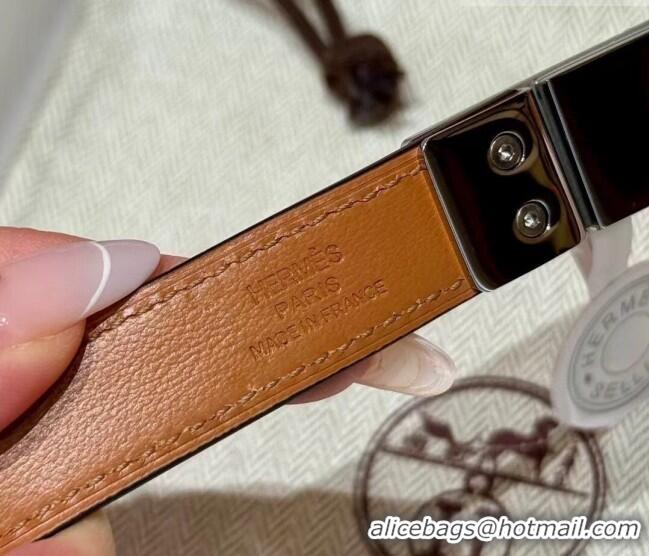 Best Grade Hermes Women's Rivale Belt 1.8cm with Two Medor Studs and Ring Buckle H5022 Brown/Silver 2025