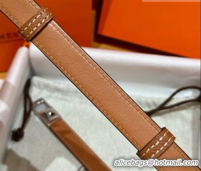 Best Grade Hermes Women's Rivale Belt 1.8cm with Two Medor Studs and Ring Buckle H5022 Brown/Silver 2025