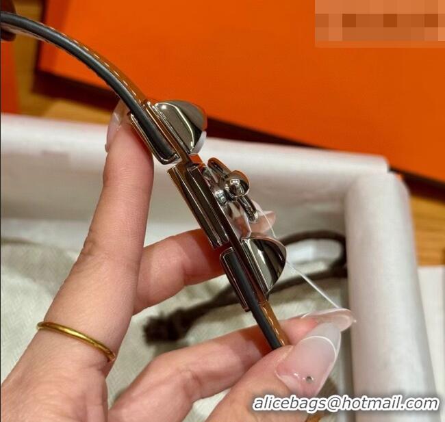 Best Grade Hermes Women's Rivale Belt 1.8cm with Two Medor Studs and Ring Buckle H5022 Brown/Silver 2025