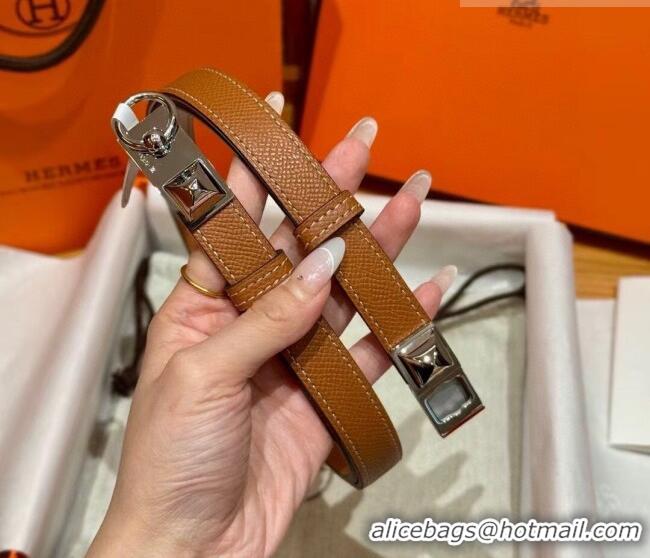 Best Grade Hermes Women's Rivale Belt 1.8cm with Two Medor Studs and Ring Buckle H5022 Brown/Silver 2025