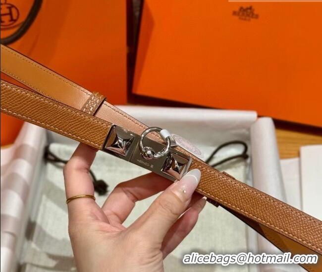 Best Grade Hermes Women's Rivale Belt 1.8cm with Two Medor Studs and Ring Buckle H5022 Brown/Silver 2025