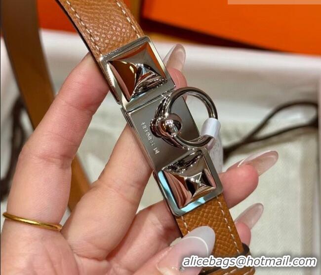 Best Grade Hermes Women's Rivale Belt 1.8cm with Two Medor Studs and Ring Buckle H5022 Brown/Silver 2025