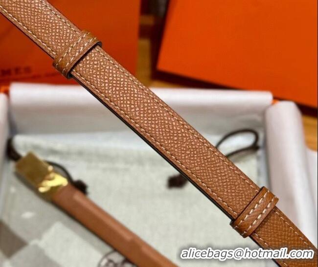 Best Price Hermes Women's Rivale Belt 1.8cm with Two Medor Studs and Ring Buckle H5022 Brown/Gold 2025