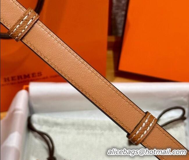 Best Price Hermes Women's Rivale Belt 1.8cm with Two Medor Studs and Ring Buckle H5022 Brown/Gold 2025
