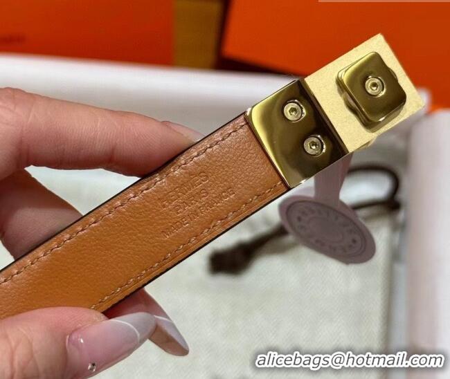 Best Price Hermes Women's Rivale Belt 1.8cm with Two Medor Studs and Ring Buckle H5022 Brown/Gold 2025