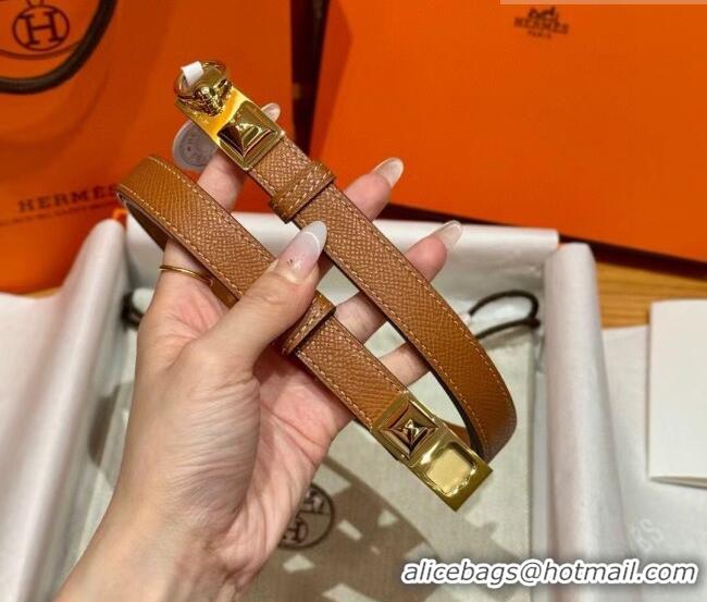 Best Price Hermes Women's Rivale Belt 1.8cm with Two Medor Studs and Ring Buckle H5022 Brown/Gold 2025