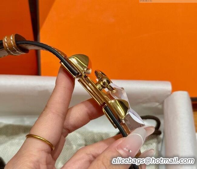 Best Price Hermes Women's Rivale Belt 1.8cm with Two Medor Studs and Ring Buckle H5022 Brown/Gold 2025