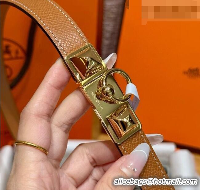 Best Price Hermes Women's Rivale Belt 1.8cm with Two Medor Studs and Ring Buckle H5022 Brown/Gold 2025