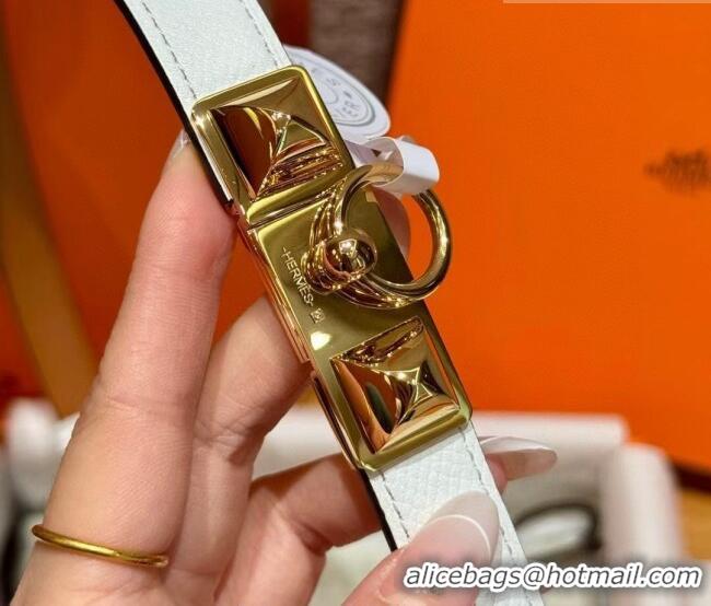 Good Product Hermes Women's Rivale Belt 1.8cm with Two Medor Studs and Ring Buckle H5022 White/Gold 2025