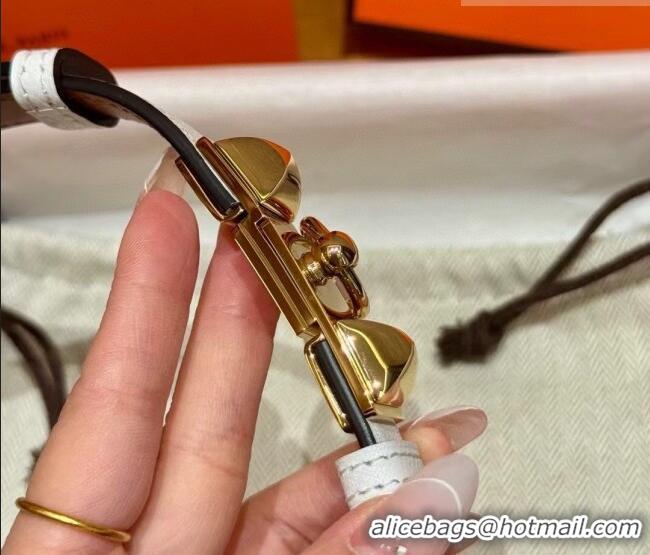 Good Product Hermes Women's Rivale Belt 1.8cm with Two Medor Studs and Ring Buckle H5022 White/Gold 2025