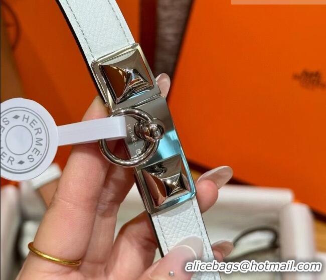 Well Crafted Hermes Women's Rivale Belt 1.8cm with Two Medor Studs and Ring Buckle H5022 White/Silver 2025