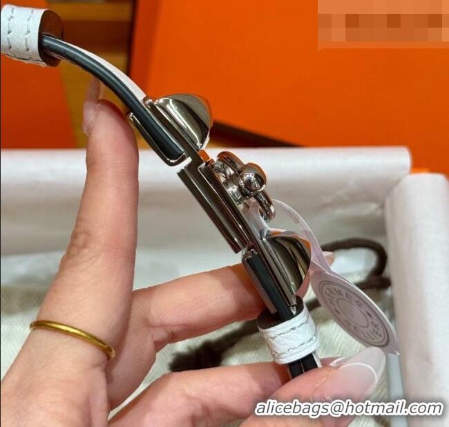 Well Crafted Hermes Women's Rivale Belt 1.8cm with Two Medor Studs and Ring Buckle H5022 White/Silver 2025