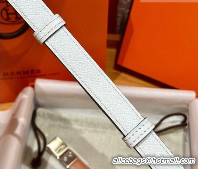 Well Crafted Hermes Women's Rivale Belt 1.8cm with Two Medor Studs and Ring Buckle H5022 White/Silver 2025