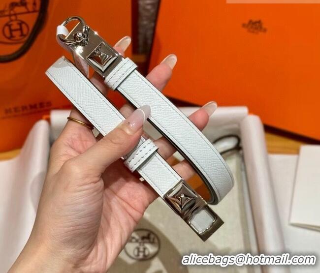 Well Crafted Hermes Women's Rivale Belt 1.8cm with Two Medor Studs and Ring Buckle H5022 White/Silver 2025