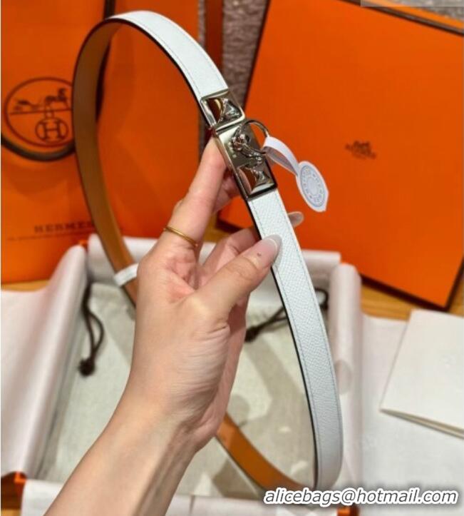Well Crafted Hermes Women's Rivale Belt 1.8cm with Two Medor Studs and Ring Buckle H5022 White/Silver 2025