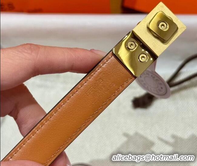 New Fashion Hermes Women's Rivale Belt 1.8cm with Two Medor Studs and Ring Buckle H5022 Pink/Gold 2025