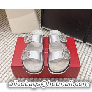 Purchase Roger Vivier Slidy Viv' Strass Buckle Flat Slides Sandal 0225043 Silver 2026