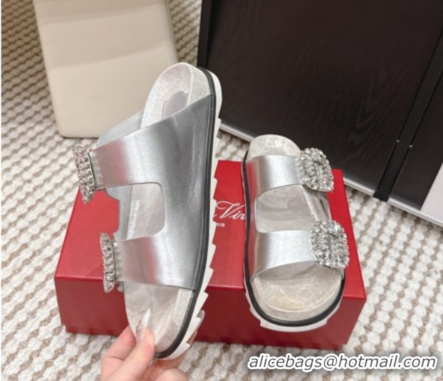 Purchase Roger Vivier Slidy Viv' Strass Buckle Flat Slides Sandal 0225043 Silver 2026