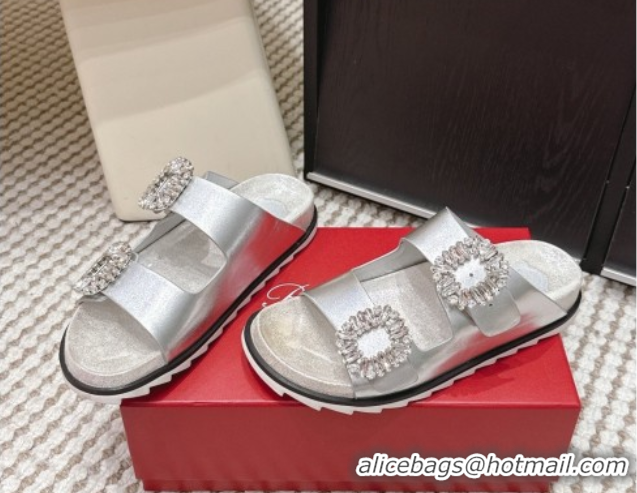 Purchase Roger Vivier Slidy Viv' Strass Buckle Flat Slides Sandal 0225043 Silver 2026