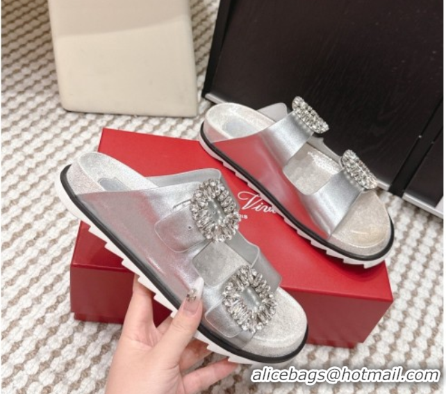 Purchase Roger Vivier Slidy Viv' Strass Buckle Flat Slides Sandal 0225043 Silver 2026