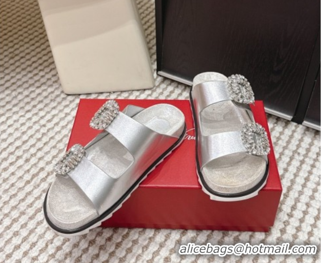 Purchase Roger Vivier Slidy Viv' Strass Buckle Flat Slides Sandal 0225043 Silver 2026