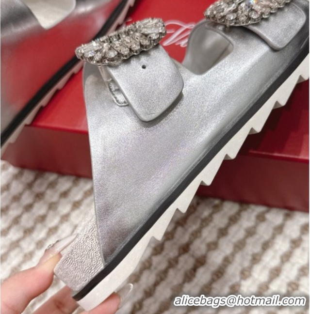 Purchase Roger Vivier Slidy Viv' Strass Buckle Flat Slides Sandal 0225043 Silver 2026