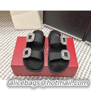 Best Product Roger Vivier Slidy Viv' Strass Buckle Flat Slides Sandal 0225043 Black 2026
