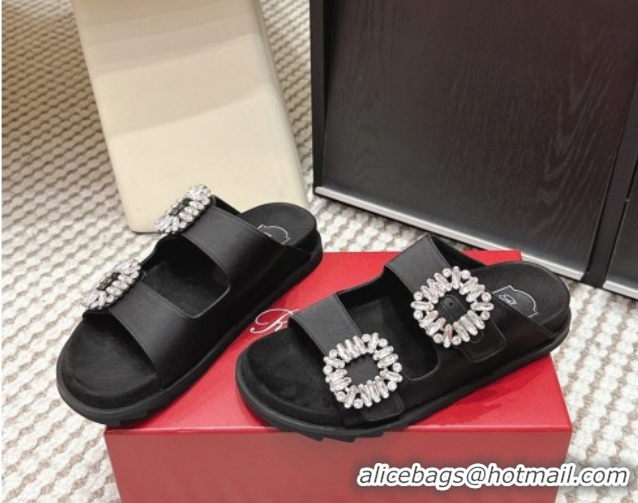 Best Product Roger Vivier Slidy Viv' Strass Buckle Flat Slides Sandal 0225043 Black 2026
