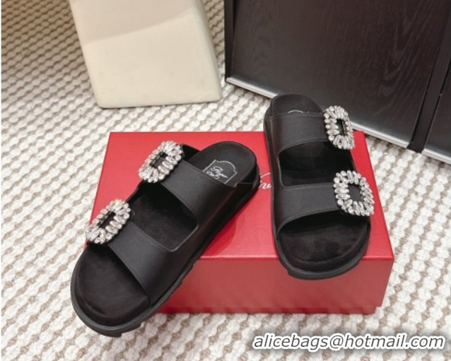 Best Product Roger Vivier Slidy Viv' Strass Buckle Flat Slides Sandal 0225043 Black 2026