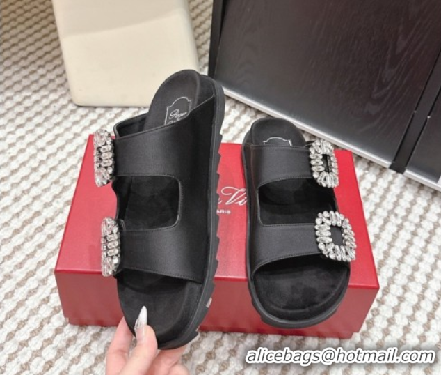 Best Product Roger Vivier Slidy Viv' Strass Buckle Flat Slides Sandal 0225043 Black 2026