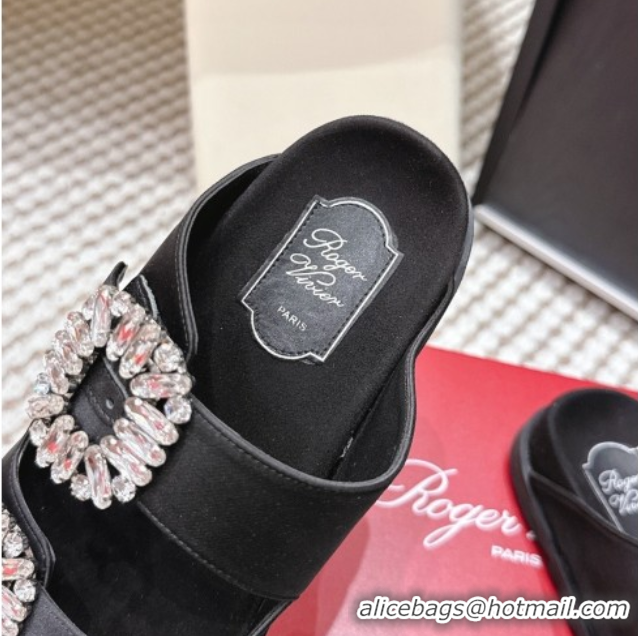 Best Product Roger Vivier Slidy Viv' Strass Buckle Flat Slides Sandal 0225043 Black 2026