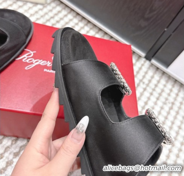 Best Product Roger Vivier Slidy Viv' Strass Buckle Flat Slides Sandal 0225043 Black 2026