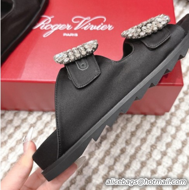 Best Product Roger Vivier Slidy Viv' Strass Buckle Flat Slides Sandal 0225043 Black 2026